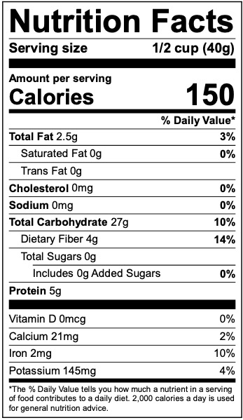 Nutrition Fact Panel - AXBB Oats